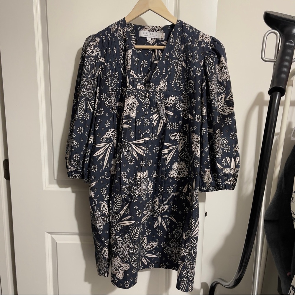 HUNTER BELL jerkins printed floral tunic dress mini L boho cotton beautiful - Picture 7 of 9